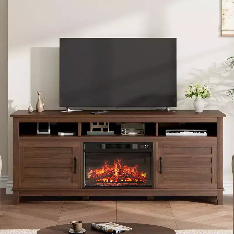 63 Fireplace TV Stand, Entertainment Center with Fireplace, Farmhouse TV Stand with Cabinet Doors,for Living Room, Bedroom