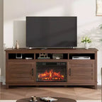 63 Fireplace TV Stand, Entertainment Center with Fireplace, Farmhouse TV Stand with Cabinet Doors,for Living Room, Bedroom