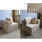Piped Slant Arm Modular Sofa Left Right Seat Corduroy Camel Polyurethane Material Living Room Seating Solution
