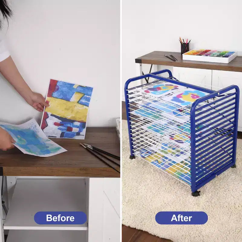 Secador de arte móvil para colgar pinturas, adecuado para aulas y estudios de arte, práctico estante de almacenamiento resistente equipado con múltiples bandejas