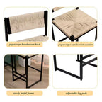 TUYOHW Taburetes de Bar Modernos de Cuerda de Papel Tejida, Juego de 2, Sillas de Bar de Altura de Mostrador con Estructura Metálica y Reposapiés, Sillas de Comedor para Cocina, Bar del Hogar