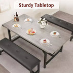Juego de mesa de comedor de 3 piezas para 4-6 personas, mesa de cocina extensible de 160 cm y juego de bancos con estructura de metal, 2 bancos tapizados, gris retro