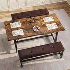 Juego de mesa de comedor de 3 piezas para 4-6 personas, mesa de cocina extensible de 160 cm y juego de bancos con estructura de metal, 2 bancos tapizados, gris retro
