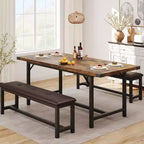 Juego de mesa de comedor de 3 piezas para 4-6 personas, mesa de cocina extensible de 160 cm y juego de bancos con estructura de metal, 2 bancos tapizados, gris retro