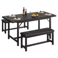 3 Pcs Dining Table Set for 4-6, 63 Extendable Kitchen Table and Bench Set Metal Frame Rectangle Kitchen Table Set, 2 Upholstered Benches, Retro Gray