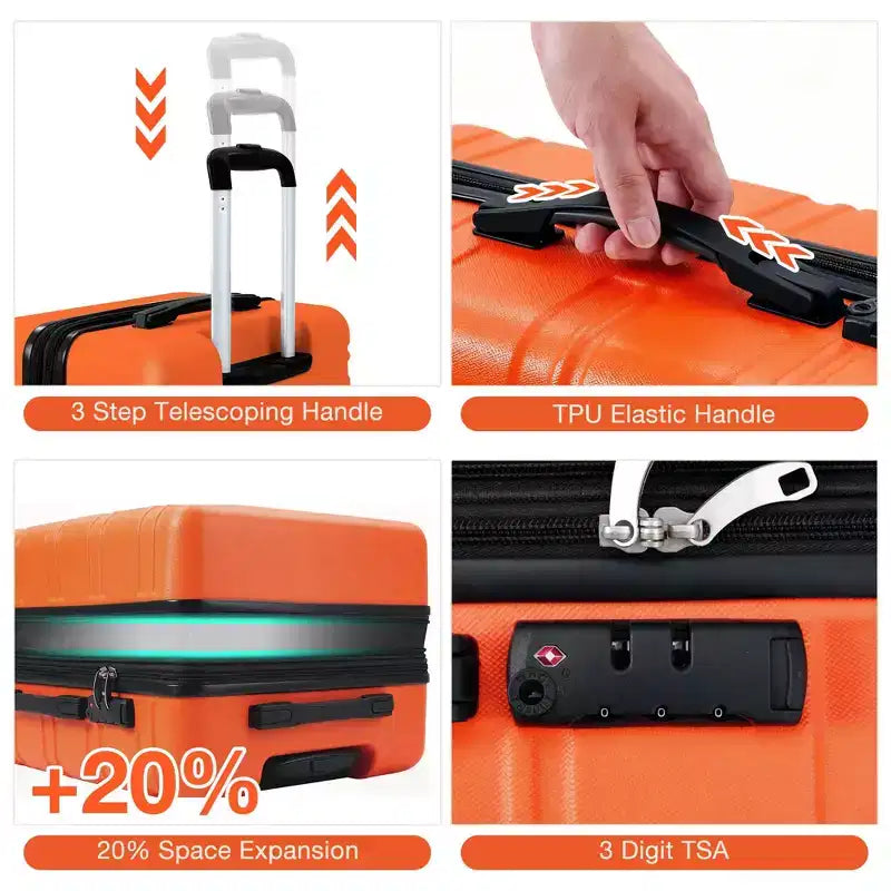 Maleta de cabina rígida expandible de 24 pulgadas con ruedas giratorias, maleta de cabina rígida con cerradura TSA, maleta rígida ligera