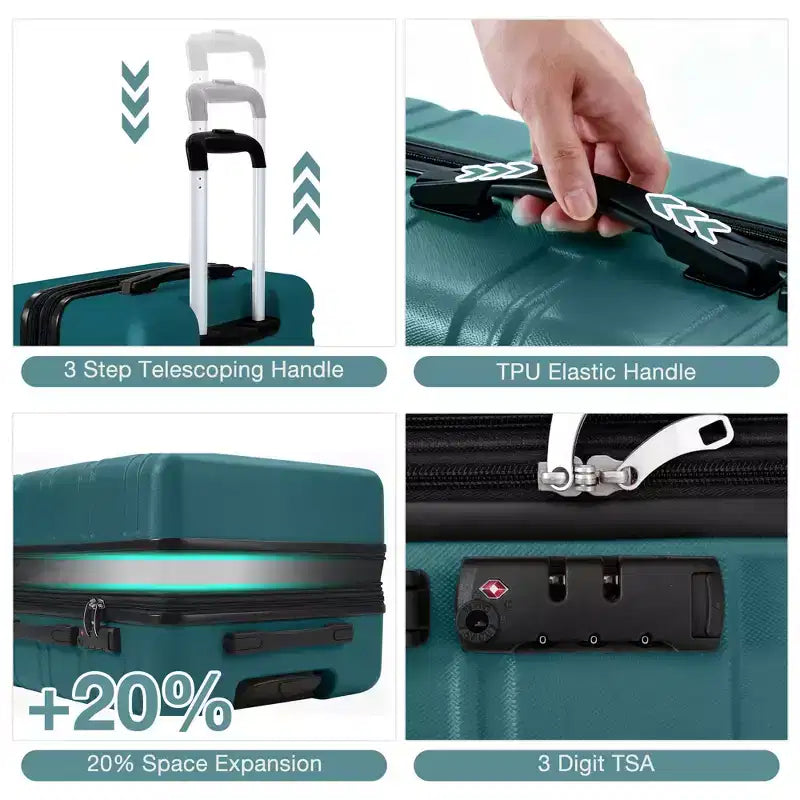Maleta de cabina rígida expandible de 24 pulgadas con ruedas giratorias, maleta de cabina rígida con cerradura TSA, maleta rígida ligera