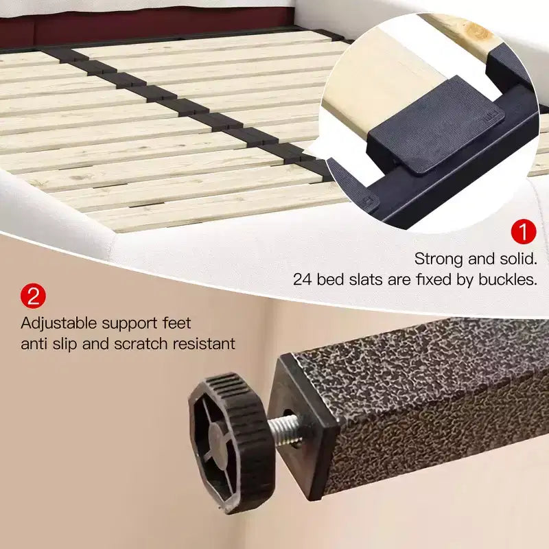 Cama de plataforma tapizada tamaño King Whisen, armazón de cama de metal y madera maciza con cabecera de terciopelo con forma especial