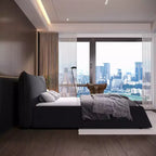 Cama de plataforma tapizada tamaño King Whisen, armazón de cama de metal y madera maciza con cabecera de terciopelo con forma especial