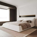 Cama de plataforma tapizada tamaño King Whisen, armazón de cama de metal y madera maciza con cabecera de terciopelo con forma especial