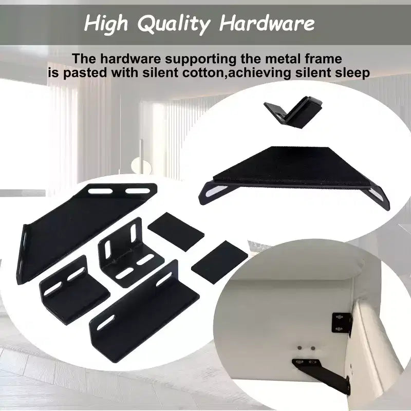 Cama de plataforma tapizada tamaño King Whisen, armazón de cama de metal y madera maciza con cabecera de terciopelo con forma especial