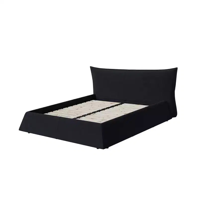 Cama de plataforma tapizada tamaño King Whisen, armazón de cama de metal y madera maciza con cabecera de terciopelo con forma especial