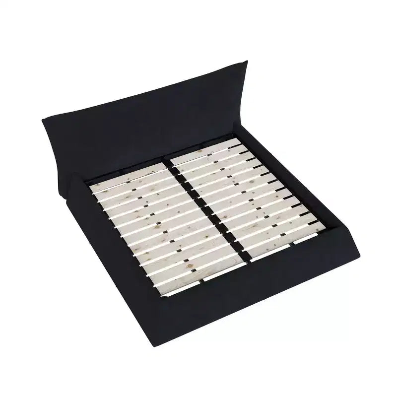 Cama de plataforma tapizada tamaño King Whisen, armazón de cama de metal y madera maciza con cabecera de terciopelo con forma especial