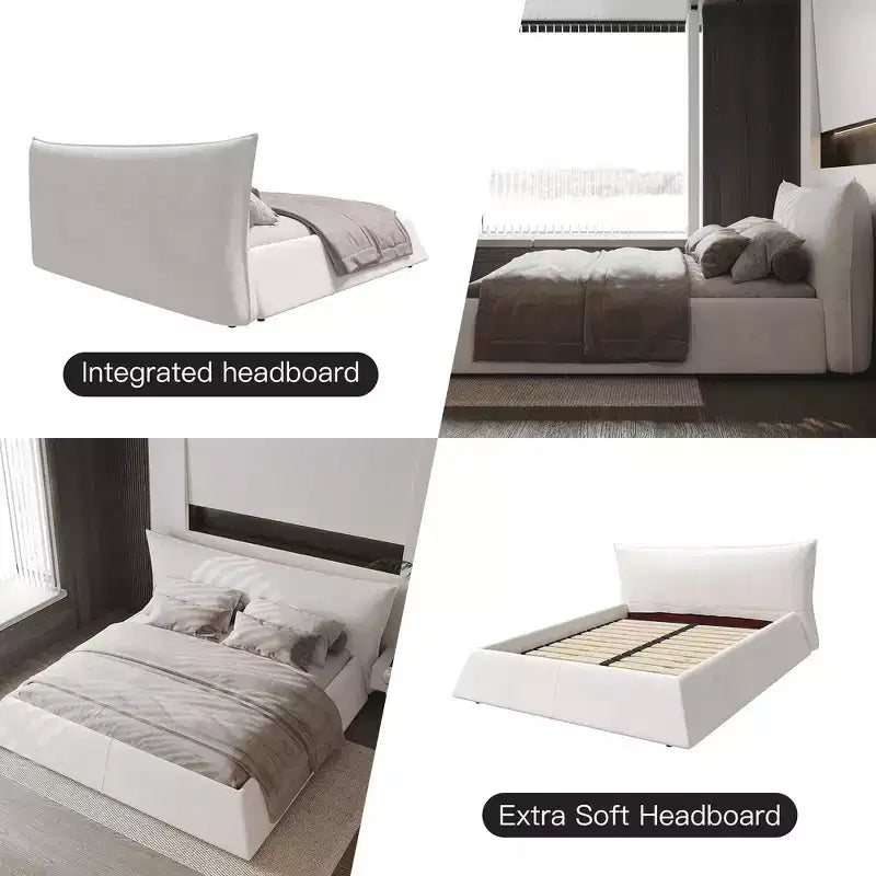 Cama de plataforma tapizada tamaño King Whisen, armazón de cama de metal y madera maciza con cabecera de terciopelo con forma especial