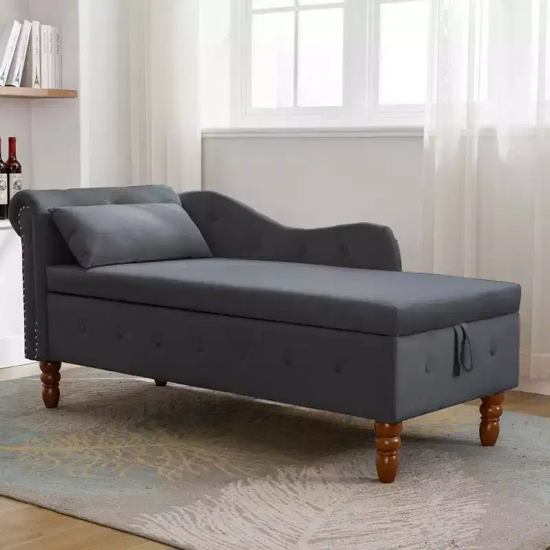 MAYEERTY Tumbona de terciopelo, almohada de almacenamiento, ribete de tachuelas, brazo enrollado, sala de estar, dormitorio, oficina, beige