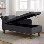 MAYEERTY Tumbona de terciopelo, almohada de almacenamiento, ribete de tachuelas, brazo enrollado, sala de estar, dormitorio, oficina, beige