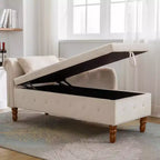MAYEERTY Tumbona de terciopelo, almohada de almacenamiento, ribete de tachuelas, brazo enrollado, sala de estar, dormitorio, oficina, beige