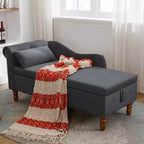 MAYEERTY Tumbona de terciopelo, almohada de almacenamiento, ribete de tachuelas, brazo enrollado, sala de estar, dormitorio, oficina, beige