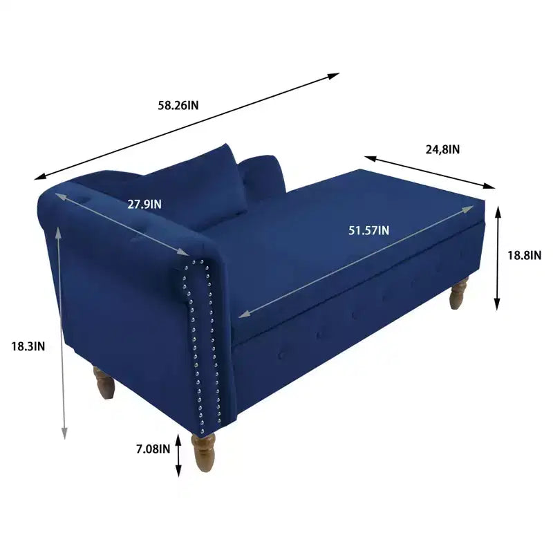 MAYEERTY Tumbona de terciopelo, almohada de almacenamiento, ribete de tachuelas, brazo enrollado, sala de estar, dormitorio, oficina, beige