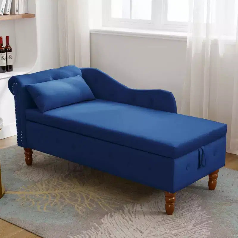 MAYEERTY Tumbona de terciopelo, almohada de almacenamiento, ribete de tachuelas, brazo enrollado, sala de estar, dormitorio, oficina, beige