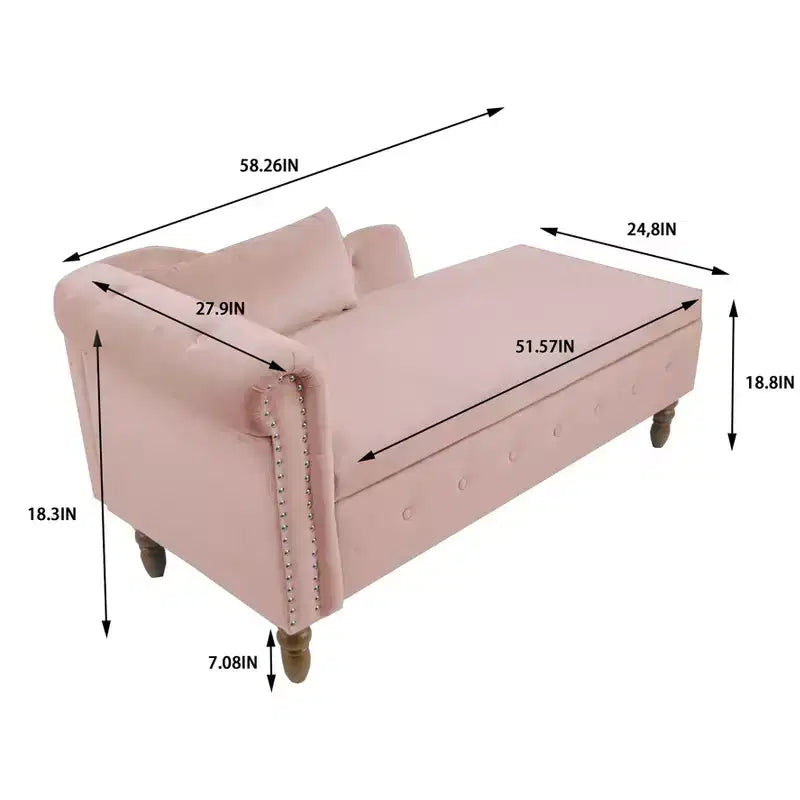 MAYEERTY Tumbona de terciopelo, almohada de almacenamiento, ribete de tachuelas, brazo enrollado, sala de estar, dormitorio, oficina, beige