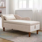 MAYEERTY Tumbona de terciopelo, almohada de almacenamiento, ribete de tachuelas, brazo enrollado, sala de estar, dormitorio, oficina, beige