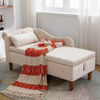 MAYEERTY Velvet Chaise Lounge, Storage Pillow Nailhead Trim Rolled Arm, Living Room Bedroom Office, Beige