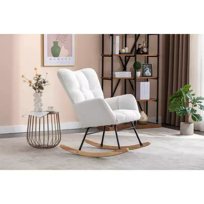 MAYEERTY Sillón Mecedora Tapizado de Tela de Peluche, para Interiores, Sala de Estar, Color Marfil