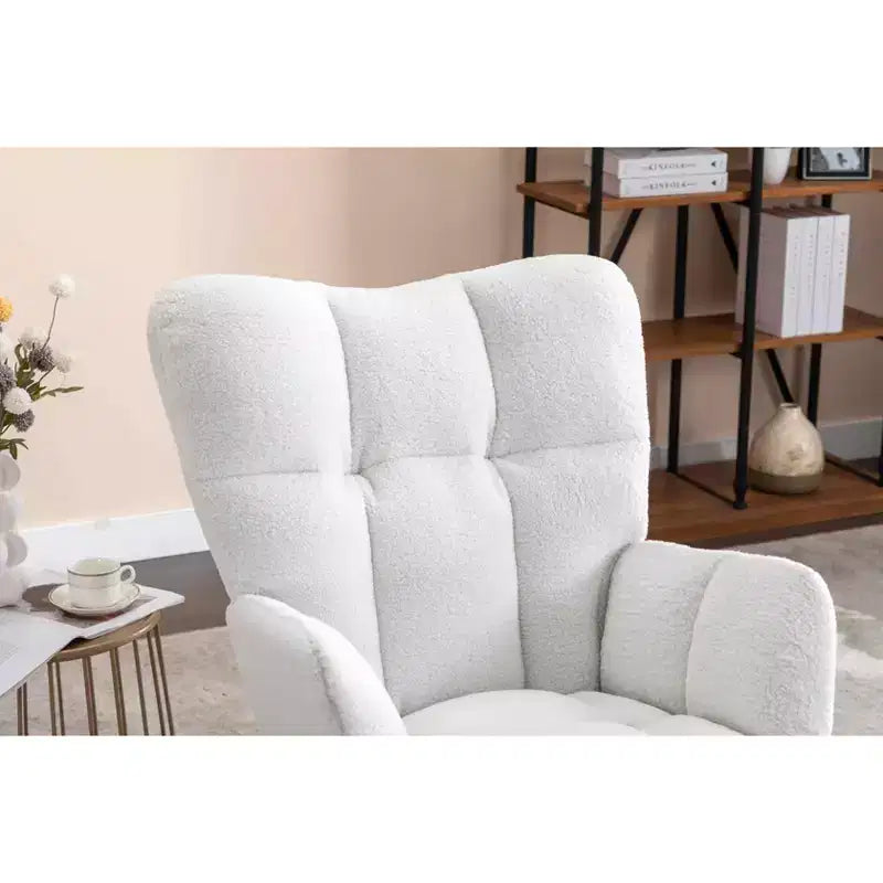 MAYEERTY Sillón Mecedora Tapizado de Tela de Peluche, para Interiores, Sala de Estar, Color Marfil