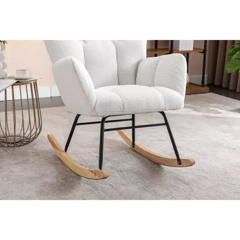 MAYEERTY Sillón Mecedora Tapizado de Tela de Peluche, para Interiores, Sala de Estar, Color Marfil