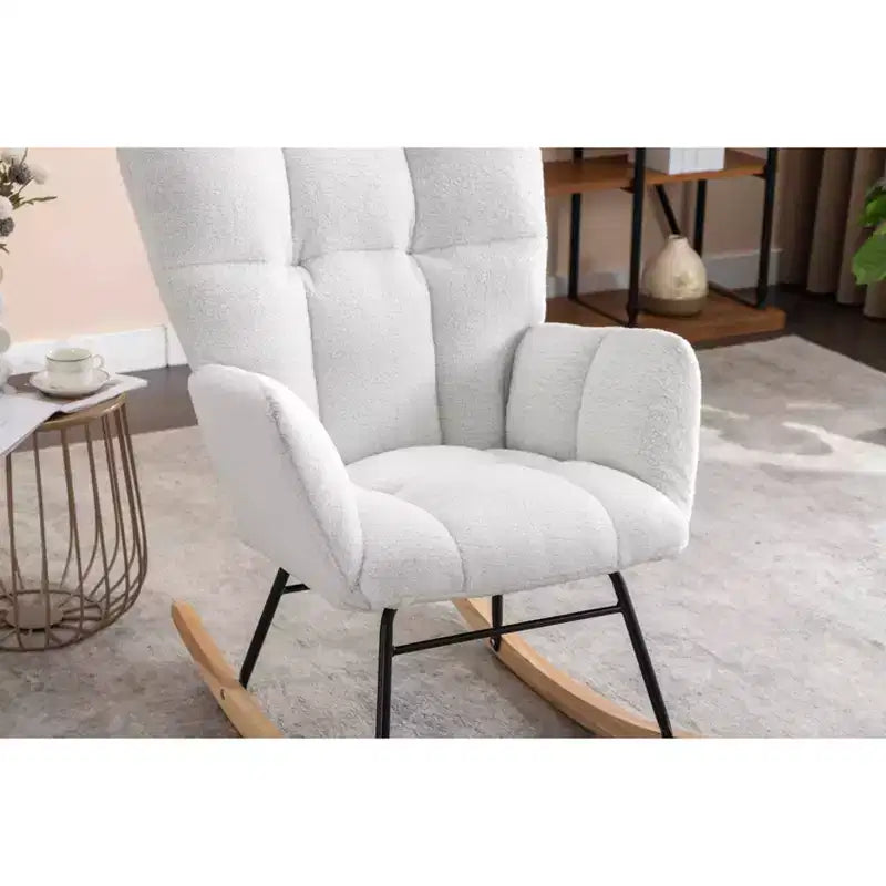 MAYEERTY Sillón Mecedora Tapizado de Tela de Peluche, para Interiores, Sala de Estar, Color Marfil