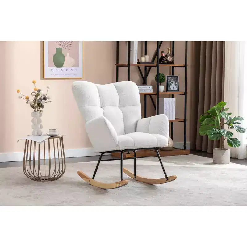 MAYEERTY Sillón Mecedora Tapizado de Tela de Peluche, para Interiores, Sala de Estar, Color Marfil