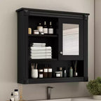 Botiquín de MDF rectangular FAMYYT de 32 pulg. de ancho x 28 pulg. de alto con espejo, 5 estantes extraíbles y bisagras de cierre suave