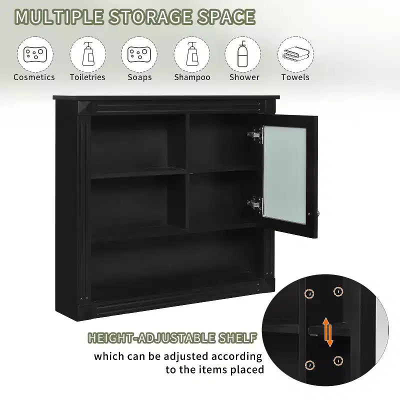 Botiquín de MDF rectangular FAMYYT de 32 pulg. de ancho x 28 pulg. de alto con espejo, 5 estantes extraíbles y bisagras de cierre suave