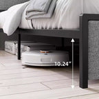 Estructura de Cama King Size con 2 Cajones de Almacenamiento y Puertos USB, Cama Moderna Tipo Plataforma con Cabecero Tapizado con Estante, Robusta, Silenciosa, Gris