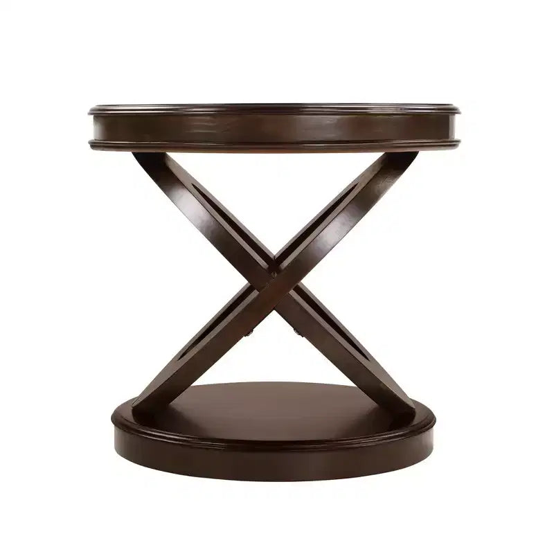 Mesa auxiliar redonda Luxystar Retro de madera con base en forma de X para comedor o sala de estar, Espresso