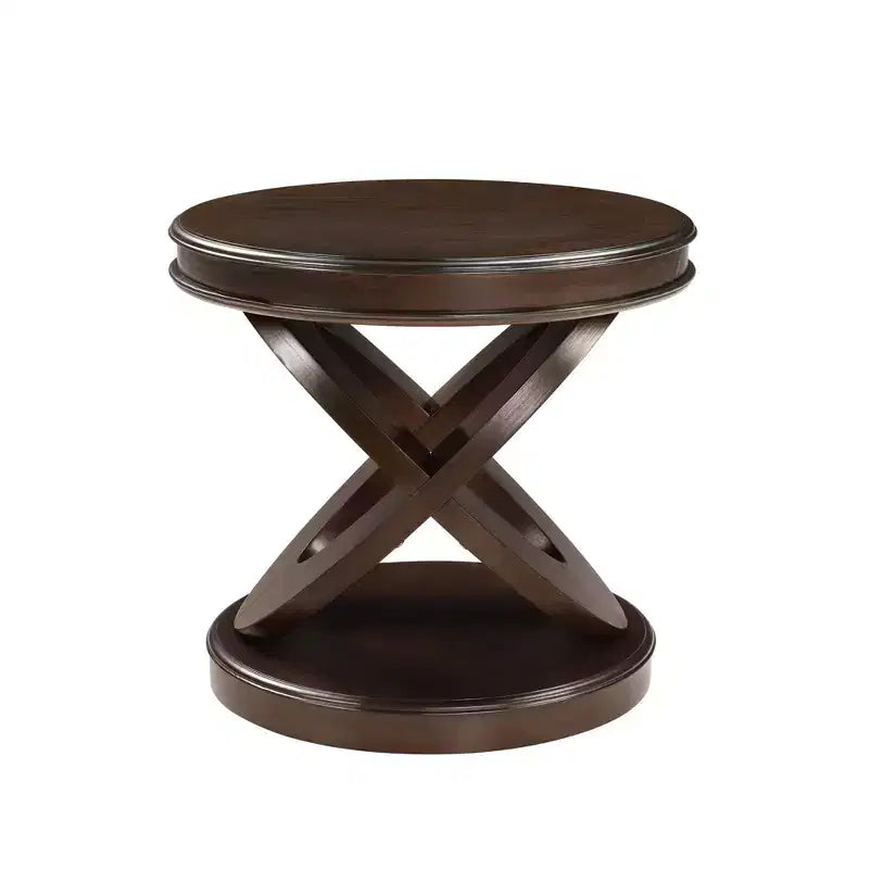 Mesa auxiliar redonda Luxystar Retro de madera con base en forma de X para comedor o sala de estar, Espresso
