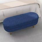 TUYOHW 43.5 Banco Otomano Ovalado de Almacenamiento de Tela, Banco de Almacenamiento Tapizado con Patas de Madera de Caucho, Otomana Reposapiés para Sala de Estar, Dormitorio, Entrada