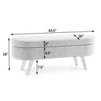 TUYOHW 43.5 Banco Otomano Ovalado de Almacenamiento de Tela, Banco de Almacenamiento Tapizado con Patas de Madera de Caucho, Otomana Reposapiés para Sala de Estar, Dormitorio, Entrada