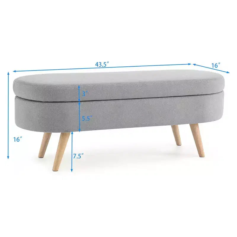 TUYOHW 43.5 Banco Otomano Ovalado de Almacenamiento de Tela, Banco de Almacenamiento Tapizado con Patas de Madera de Caucho, Otomana Reposapiés para Sala de Estar, Dormitorio, Entrada