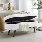 TUYOHW 43.5 Banco Otomano Ovalado de Almacenamiento de Tela, Banco de Almacenamiento Tapizado con Patas de Madera de Caucho, Otomana Reposapiés para Sala de Estar, Dormitorio, Entrada