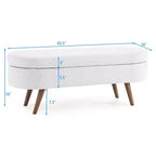 TUYOHW 43.5 Banco Otomano Ovalado de Almacenamiento de Tela, Banco de Almacenamiento Tapizado con Patas de Madera de Caucho, Otomana Reposapiés para Sala de Estar, Dormitorio, Entrada