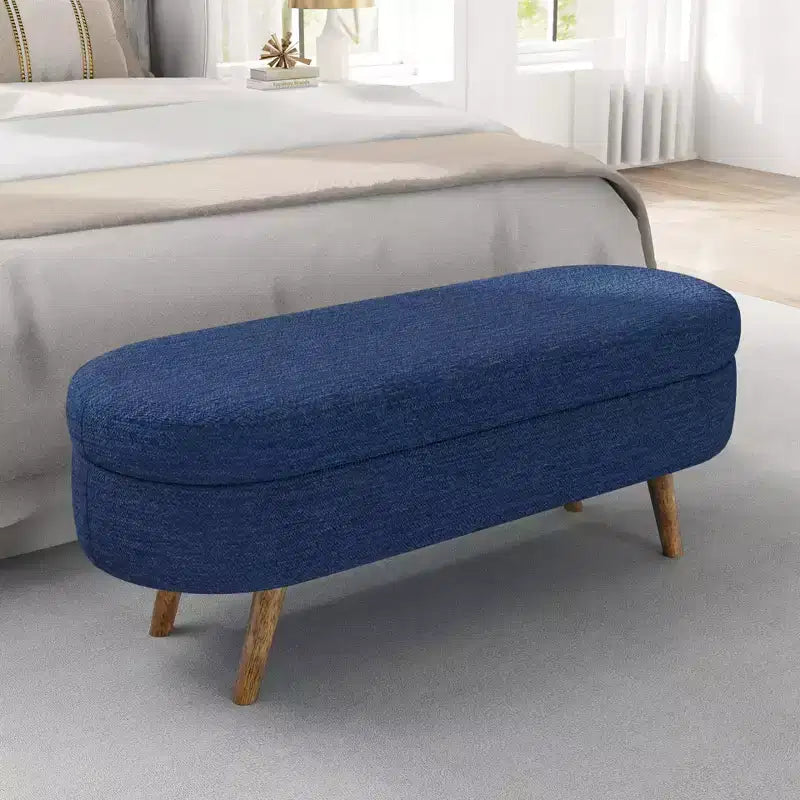 TUYOHW 43.5 Banco Otomano Ovalado de Almacenamiento de Tela, Banco de Almacenamiento Tapizado con Patas de Madera de Caucho, Otomana Reposapiés para Sala de Estar, Dormitorio, Entrada