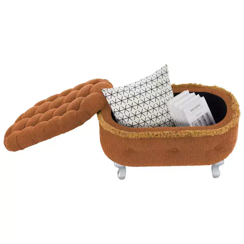 TUYOHW 29.5 Banco de Almacenamiento Tapizado, Banco para Pie de Cama de Tela con Botones Capitón y Flecos, Tapa Elevable, Banco para Pie de Cama para Dormitorio, Sala de Estar