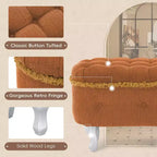 TUYOHW 29.5 Banco de Almacenamiento Tapizado, Banco para Pie de Cama de Tela con Botones Capitón y Flecos, Tapa Elevable, Banco para Pie de Cama para Dormitorio, Sala de Estar