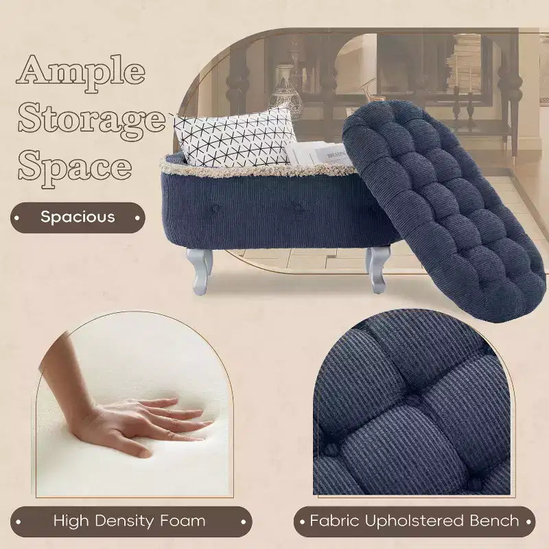 TUYOHW 29.5 Banco de Almacenamiento Tapizado, Banco para Pie de Cama de Tela con Botones Capitón y Flecos, Tapa Elevable, Banco para Pie de Cama para Dormitorio, Sala de Estar