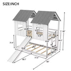 Litera doble sobre doble Luxystar tipo casita con tobogán y ventanas para habitación infantil, blanco+gris