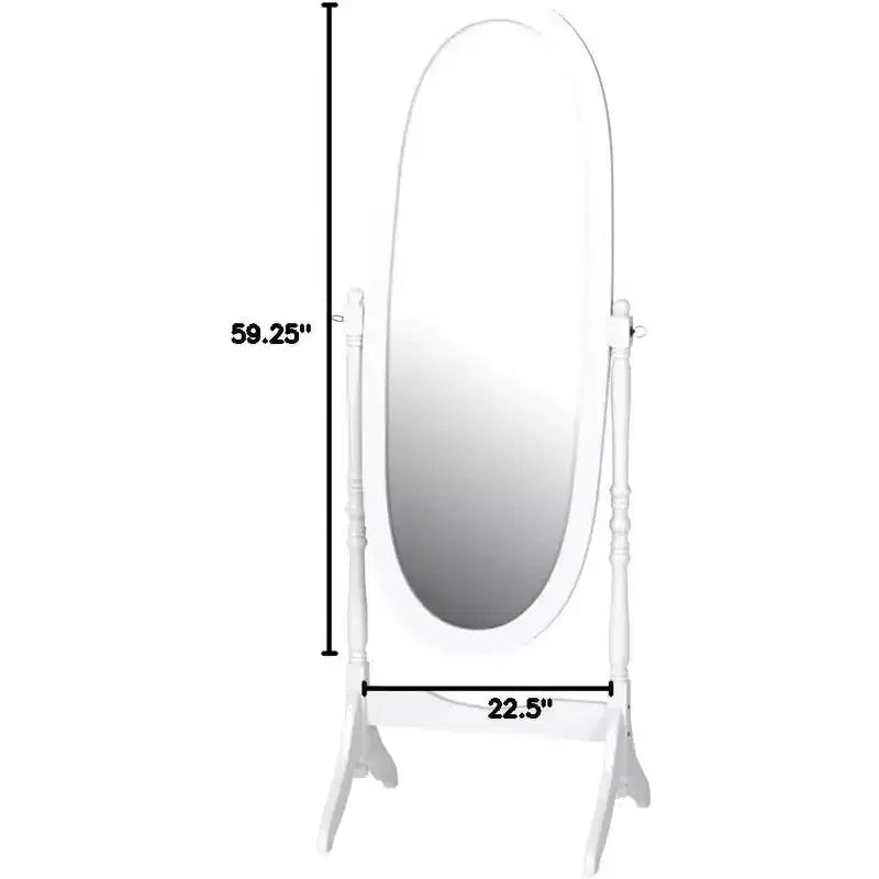 Espejo Cheval de pie inclinable, marco de madera blanca, espejo decorativo para dormitorio