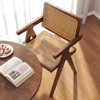 JVNOXK Modern Mid Century Dining Chairs Set of 2, Rattan Accent Chairs, Comfy Armchairs, Outdoor Wood Chairs with Armrest for Bedroom, Brown
