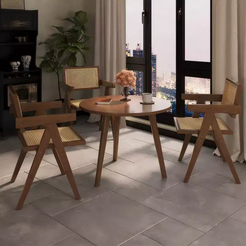 JVNOXK Modern Mid Century Dining Chairs Set of 2, Rattan Accent Chairs, Comfy Armchairs, Outdoor Wood Chairs with Armrest for Bedroom, Brown
